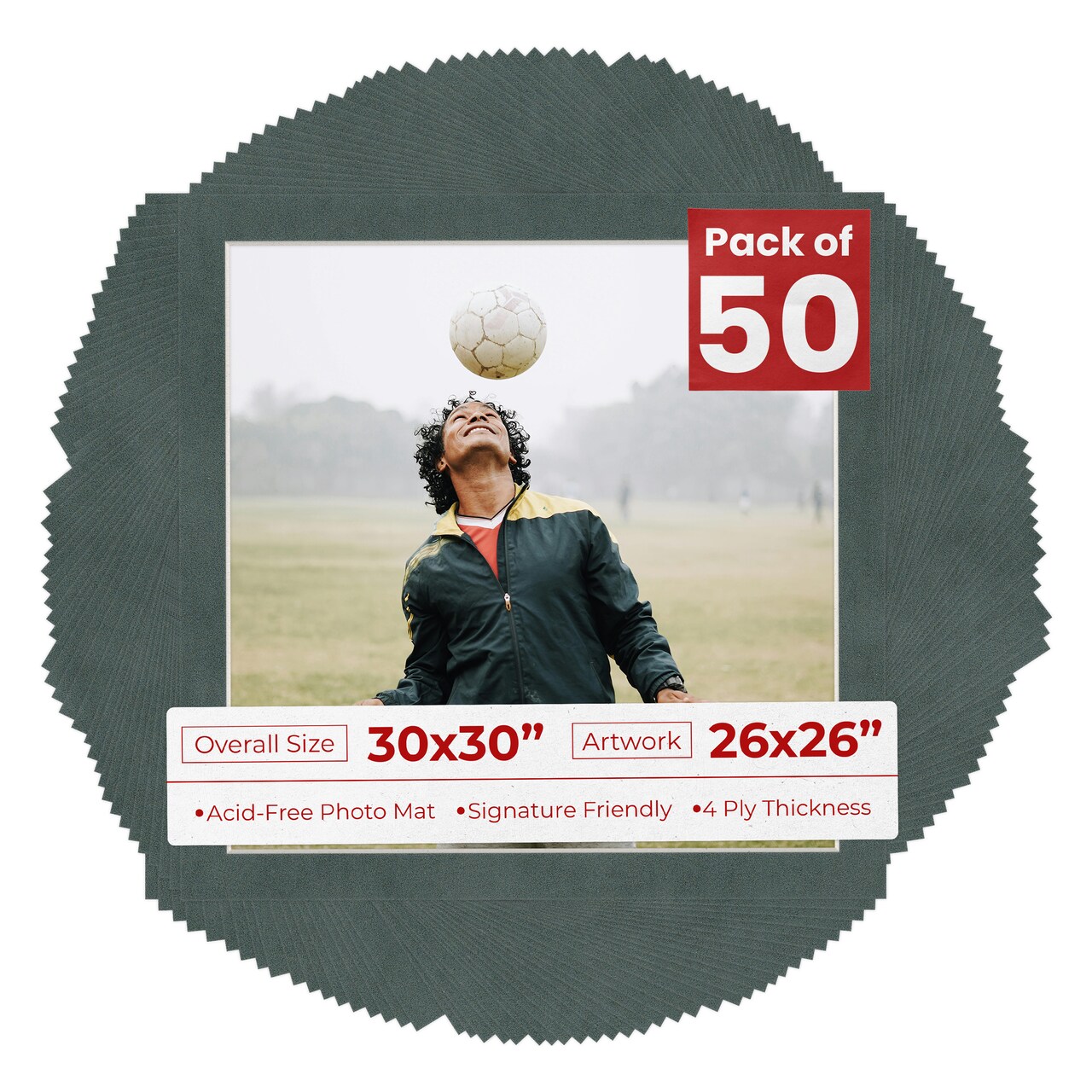 Dark Grey Suede Mat Board for 30x30 Frames - Fits 26x26 Photos